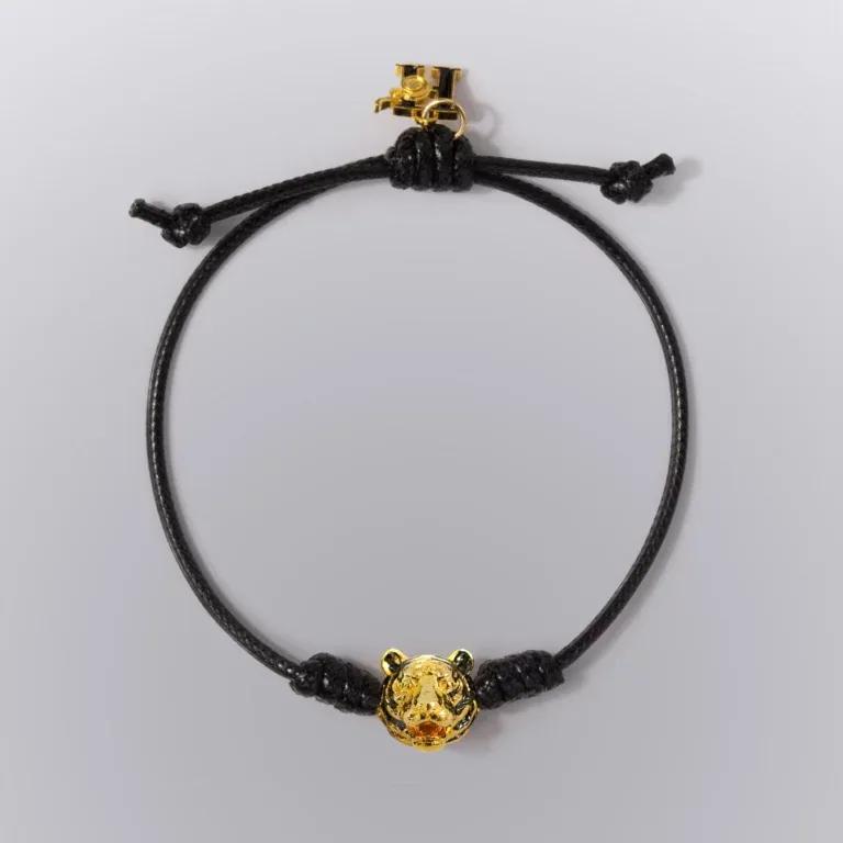 Tiger Looking Back Cord Bracelet Brass - Highness Amulet