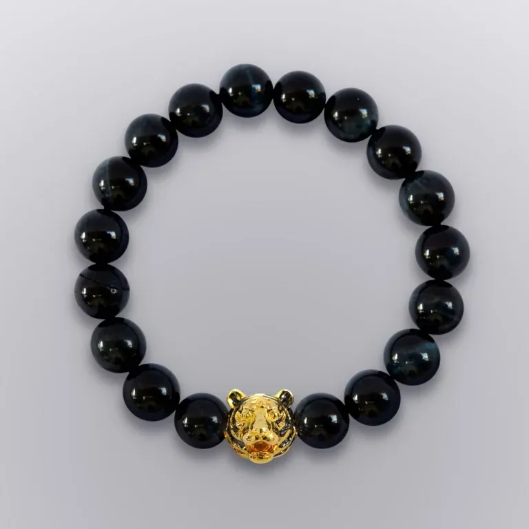 Tiger Looking Back Sacred Stone Bracelet Brass - Highness Amulet