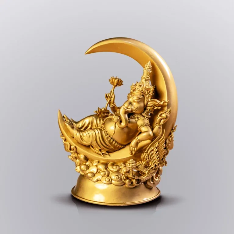 Ganesha, Satin Finish Thong Thip Gold Alloy · 5 inches - Highness Amulet