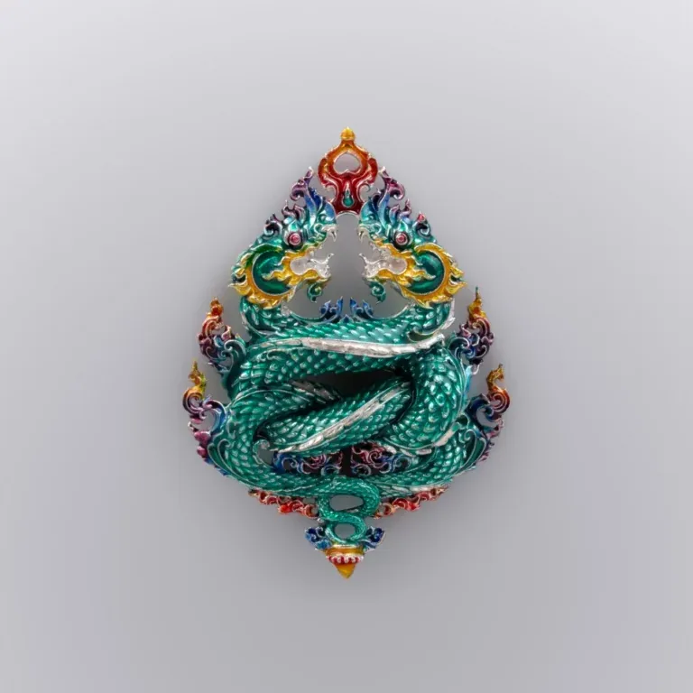Silver with Green Enamel - Phaya Naga Coin, Nak Kiao Edition - Highness Amulet