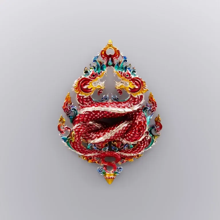 Silver with Red Enamel - Phaya Naga Coin, Nak Kiao Edition - Highness Amulet