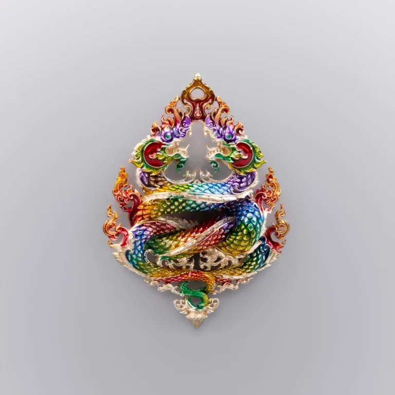 Silver with Seven-Color Enamel - Phaya Naga Coin, Nak Kiao Edition - Highness Amulet