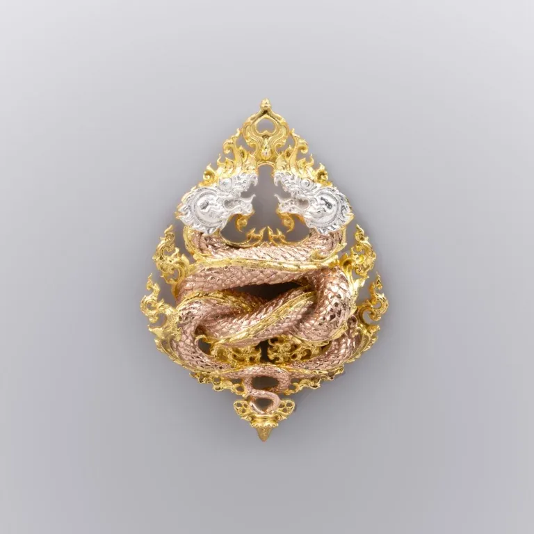 Three-Tone Gold, Nak and Silver - Phaya Naga Coin, Nak Kiao Edition - Highness Amulet