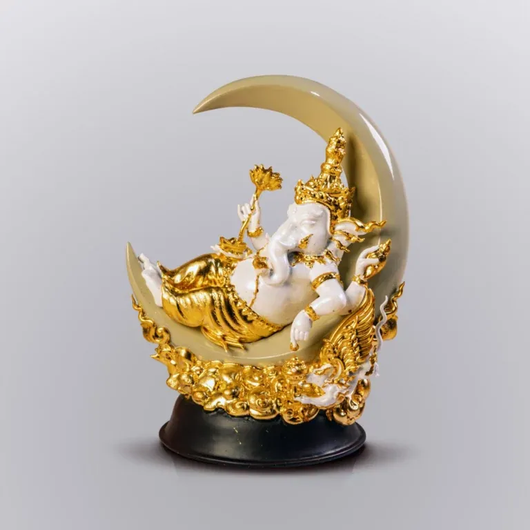 Ganesha, Three-Metal Painted Thong Thip Gold Alloy · 5 inches - Highness Amulet