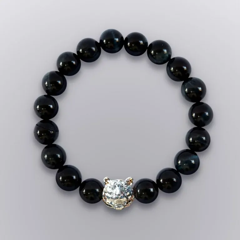 Tiger Looking Back Sacred Stone Bracelet Two-Tone Gold and Silver - Highness Amulet